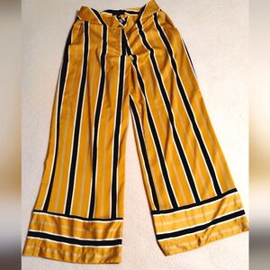 Women's Vtg Designer Studio F Gold & Royal Blue Striped Silky High Waisted Pants